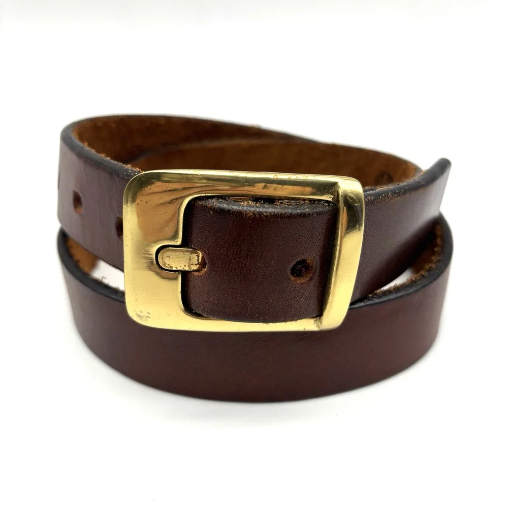 Vintage 90s Dooney & Bourke 2032 Brown Full Grain Leather Brass Buckle Belt 30